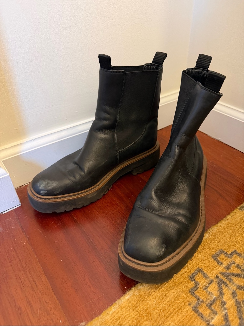 Sam Edelman Black Leather Chelsea Boots with Brown Welt